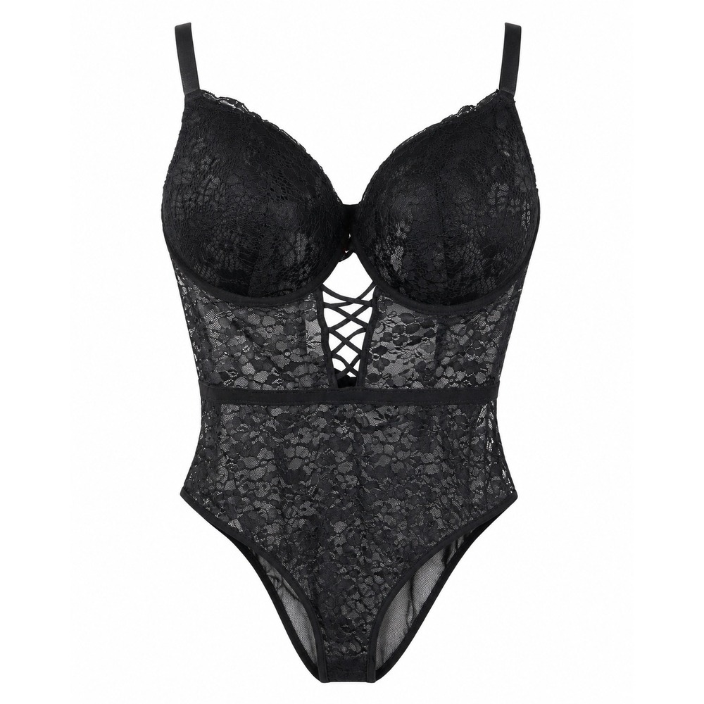 Whimsigoth Witchcore Daisy Fuentes Sheer Lace Bodysuit Black Floral Underwire 1X